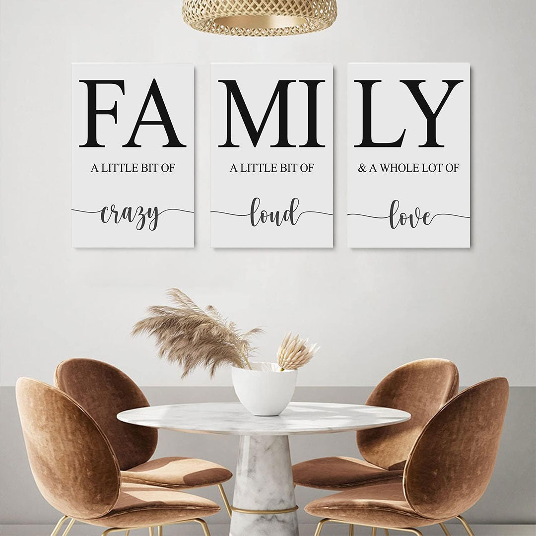 Family A Little Bit Of Crazy Set of 3 Canvas Wall Art – Family Home Decor