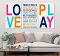 Family Rules Love And Play Set of 3 Canvas Wall Art