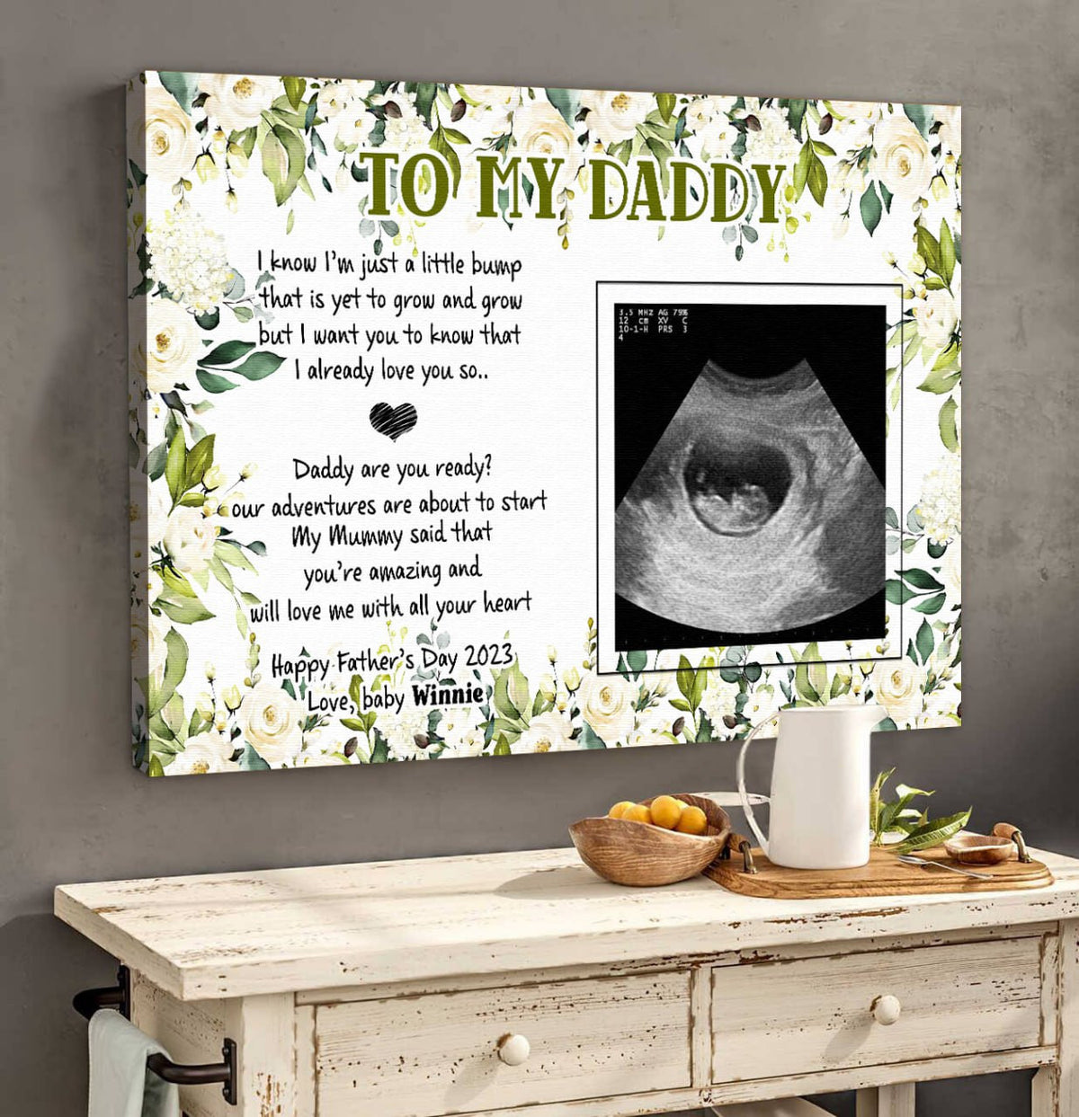 Personalized Photo To My Daddy A Little Bump Canvas Wall Art – Father's Day Gift for Dad