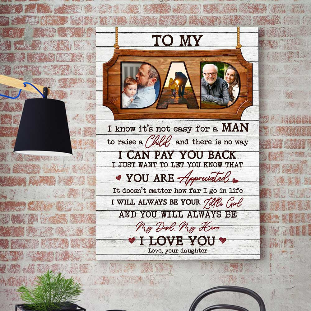 Fathers Day Gift To My Dad My Hero Custom Photo Canvas Wall Art