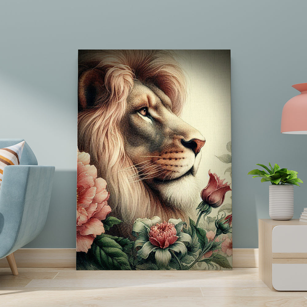 Flowers Lion Couple Canvas Wall Art – Couple Gift