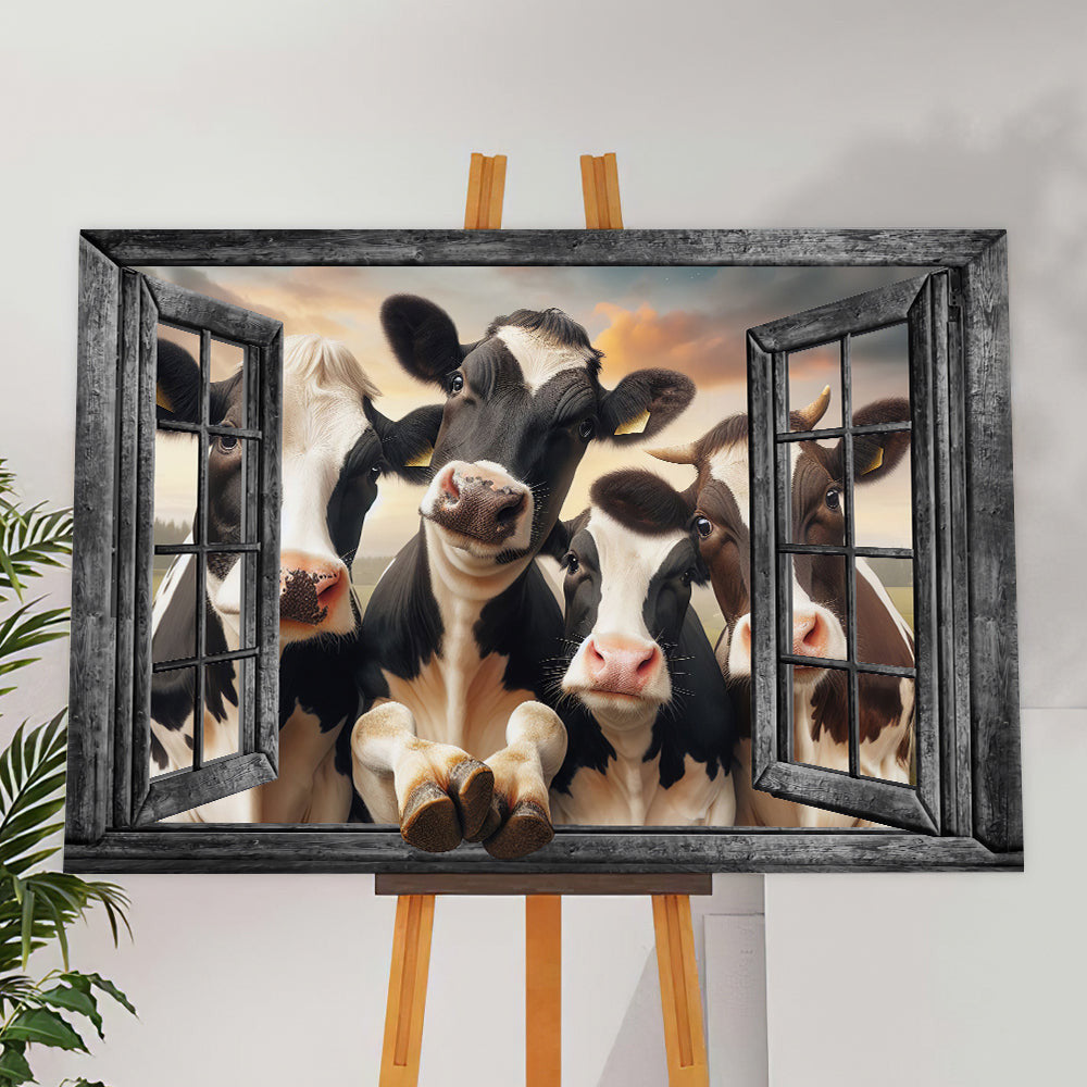 Funny Cows Windows Canvas Wall Art