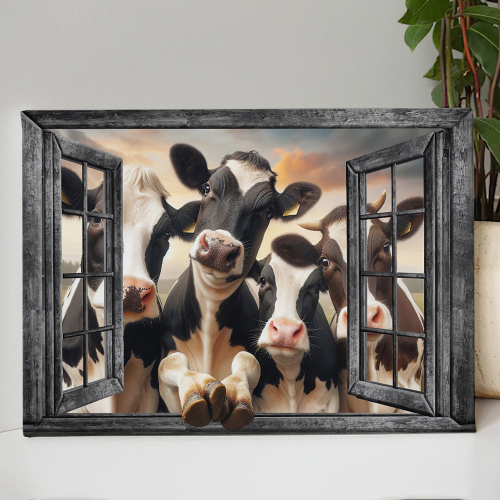 Funny Cows Windows Canvas Wall Art