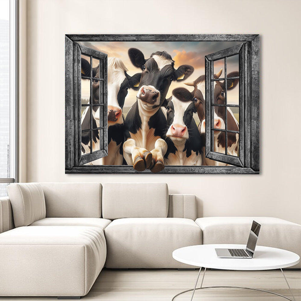 Funny Cows Windows Canvas Wall Art