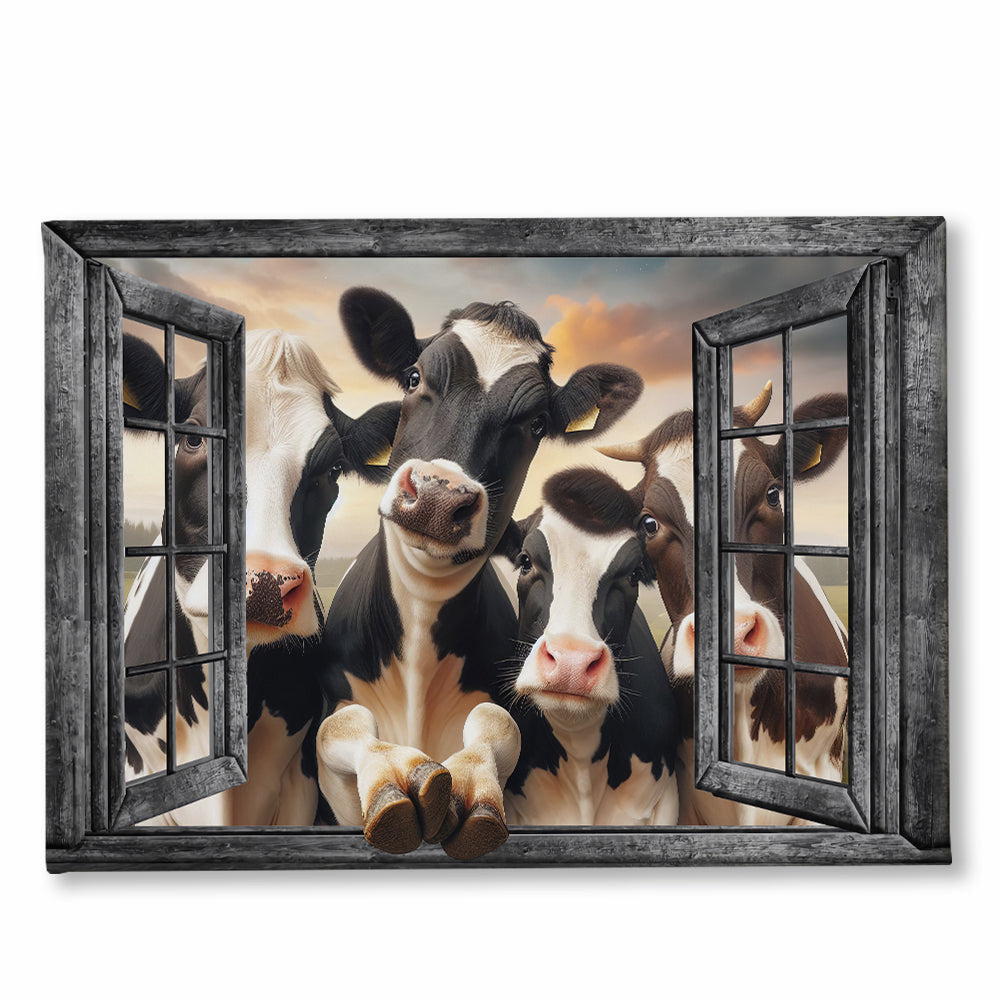Funny Cows Windows Canvas Wall Art