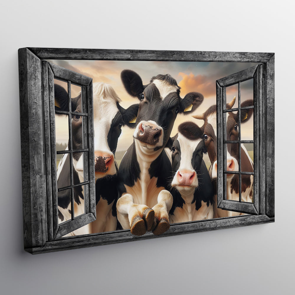 Funny Cows Windows Canvas Wall Art