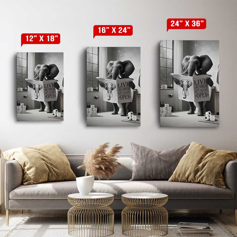 Funny Elephant Reading Newspaper In Toilet Canvas Wall Art – Funny Bathroom Decor