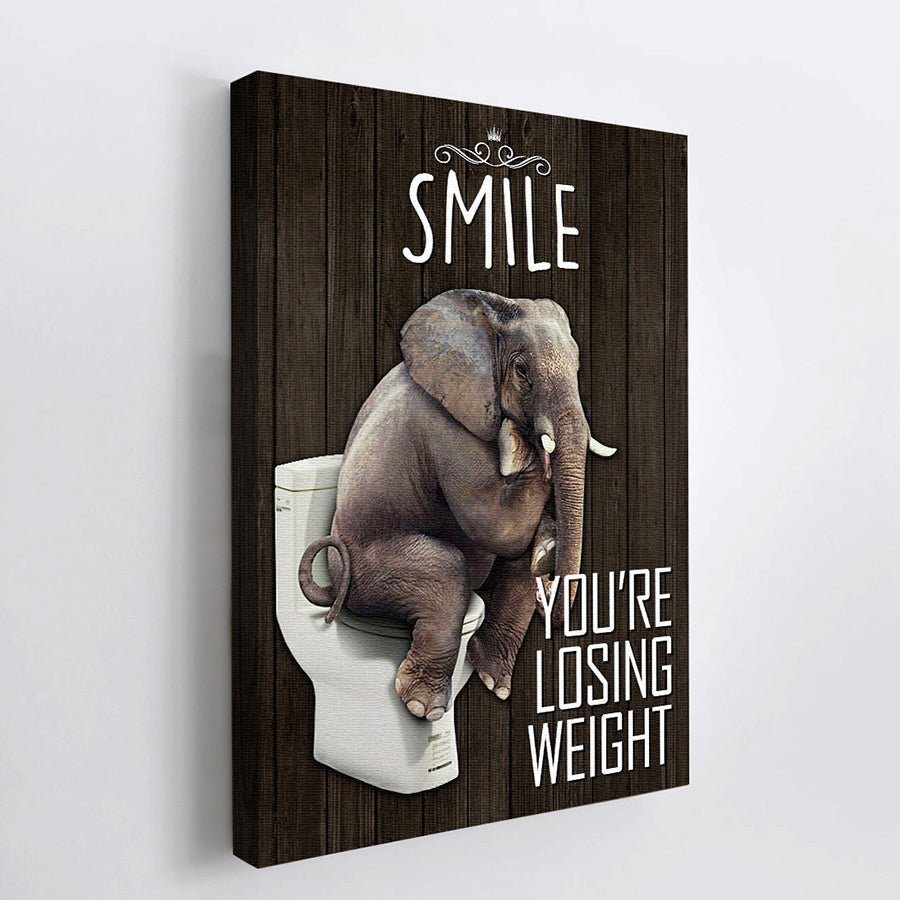 Funny Elephant Smile You're Losing Weight Canvas Wall Art – Funny Bathroom Decor