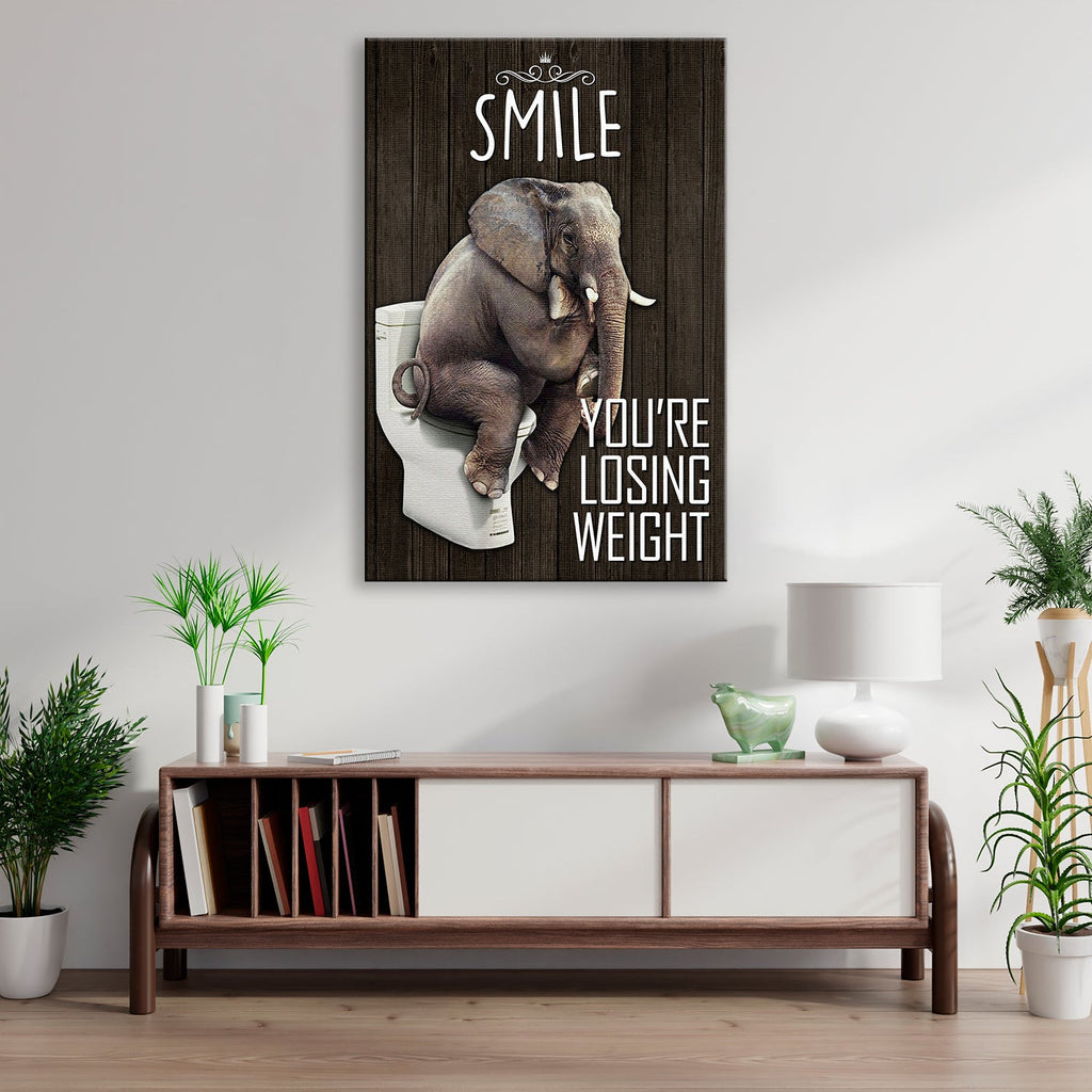 Funny Elephant Smile You're Losing Weight Canvas Wall Art – Funny Bathroom Decor
