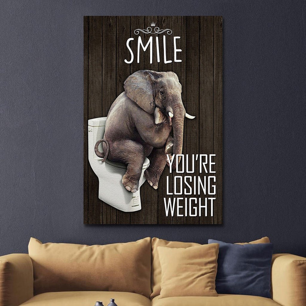Funny Elephant Smile You're Losing Weight Canvas Wall Art – Funny Bathroom Decor