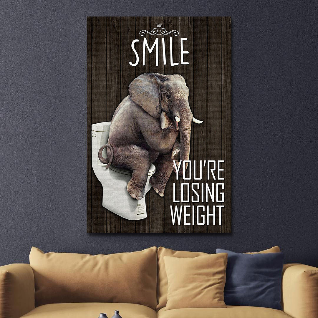Funny Elephant Smile You're Losing Weight Canvas Wall Art – Funny Bathroom Decor