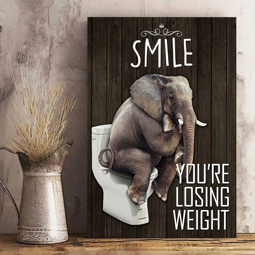 Funny Elephant Smile You're Losing Weight Canvas Wall Art – Funny Bathroom Decor