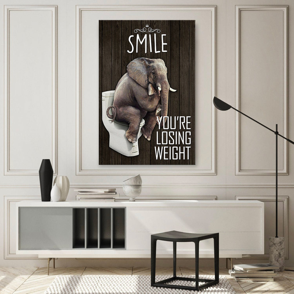 Funny Elephant Smile You're Losing Weight Canvas Wall Art – Funny Bathroom Decor