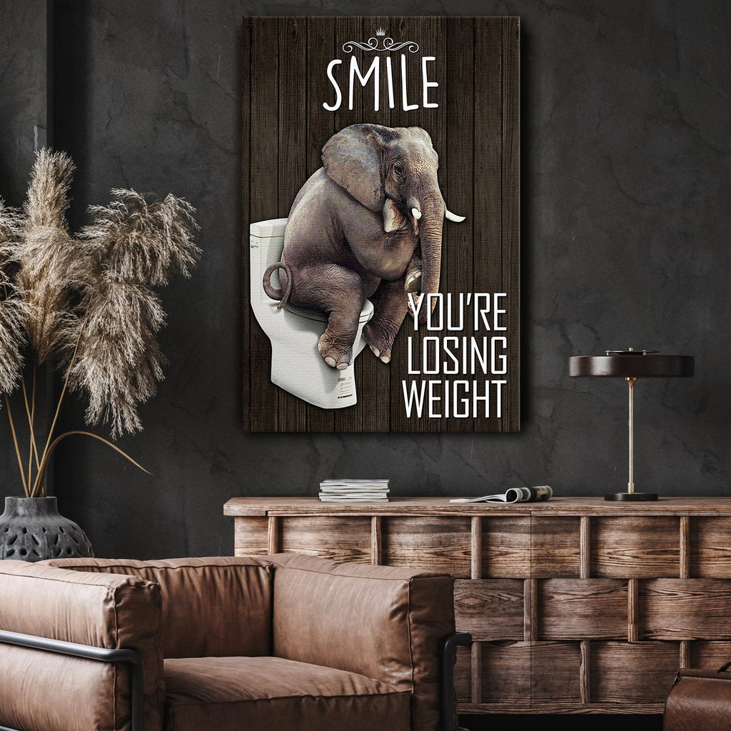 Funny Elephant Smile You're Losing Weight Canvas Wall Art – Funny Bathroom Decor