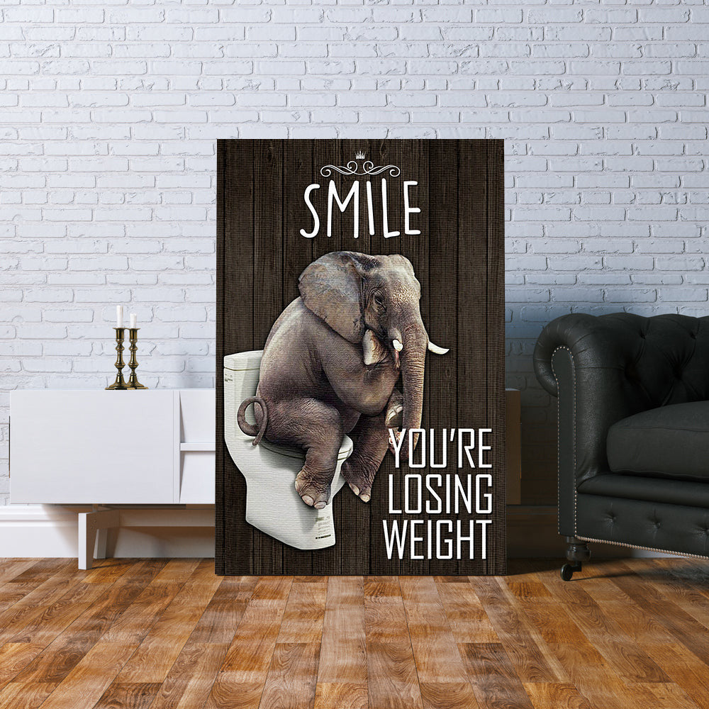Funny Elephant Smile You're Losing Weight Canvas Wall Art – Funny Bathroom Decor