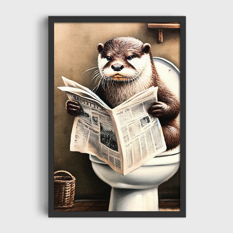 Funny Otter Reading Newspaper Canvas Wall Art