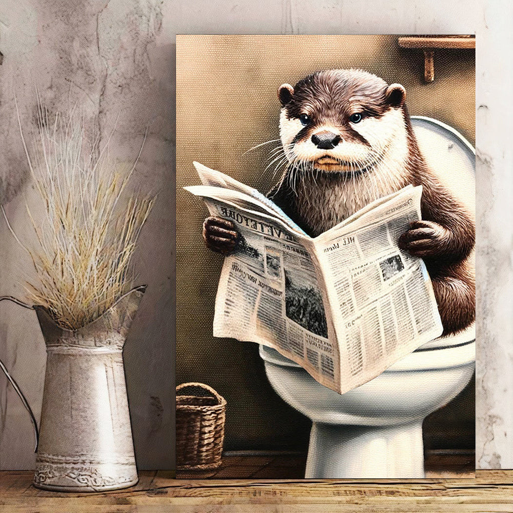 Funny Otter Reading Newspaper Canvas Wall Art