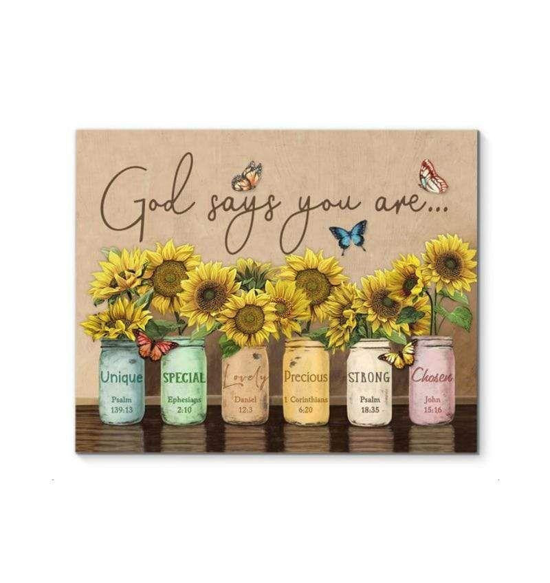God Says You Are Sunflower And Butterfly Canvas Wall Art Prints