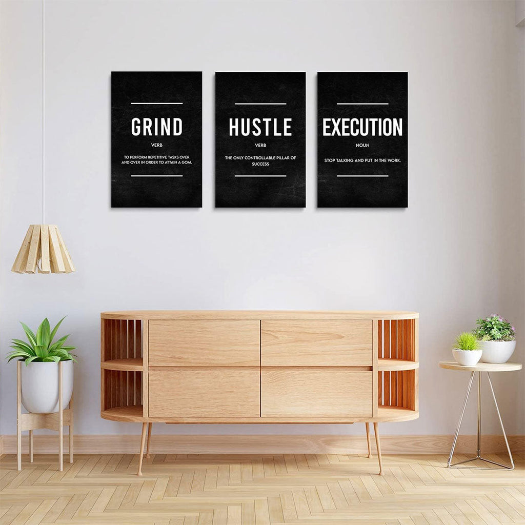 Grind Hustle Execution Success Set of 3 Canvas Wall Art