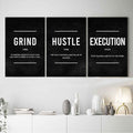 Grind Hustle Execution Success Set of 3 Canvas Wall Art