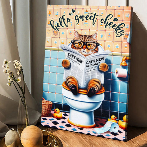 Hello Sweet Cheeks Funny Reading Newspaper Bathroom Canvas Wall Art – Funny Bathroom Decor