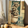 Hello Sweet Three Raccoon Canvas Wall Art