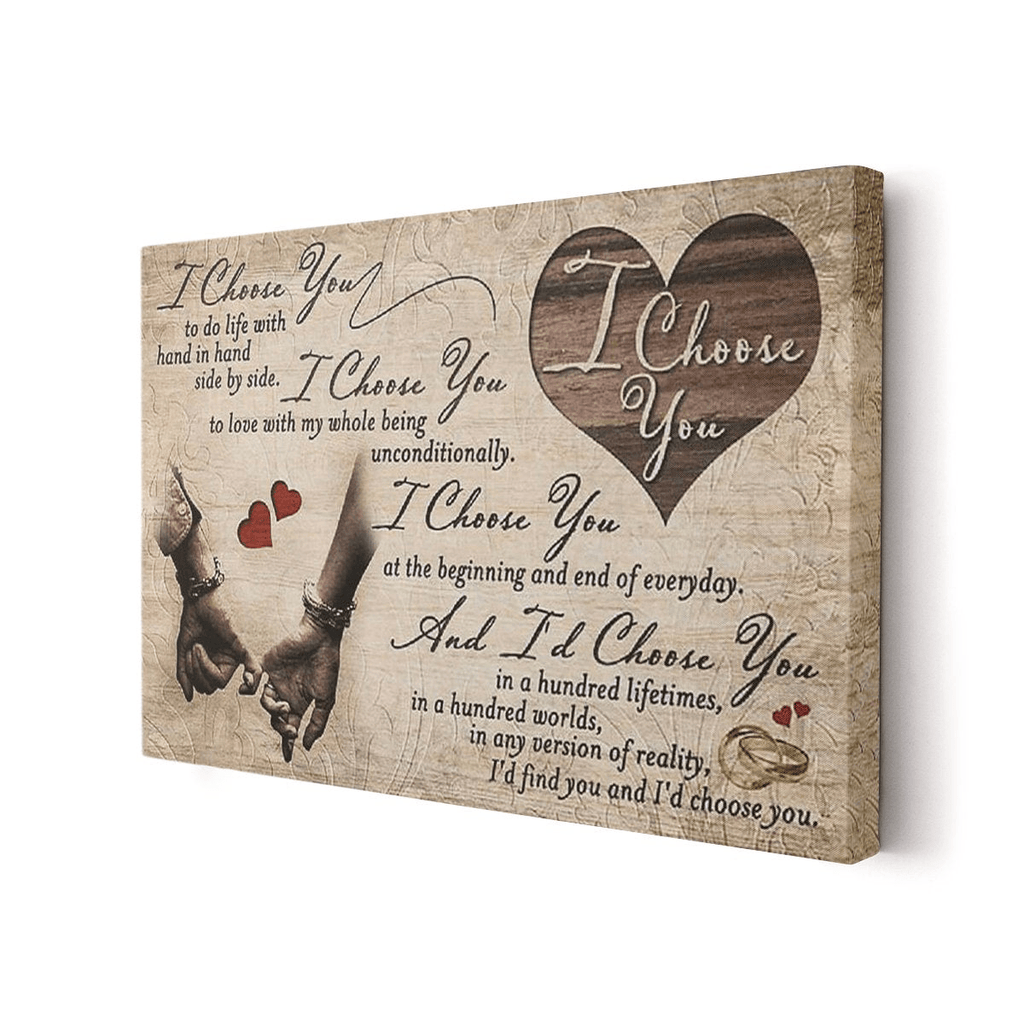 I Choose You Couple Hands Canvas Wall Art - Quote Sign Wall Decor For Couple
