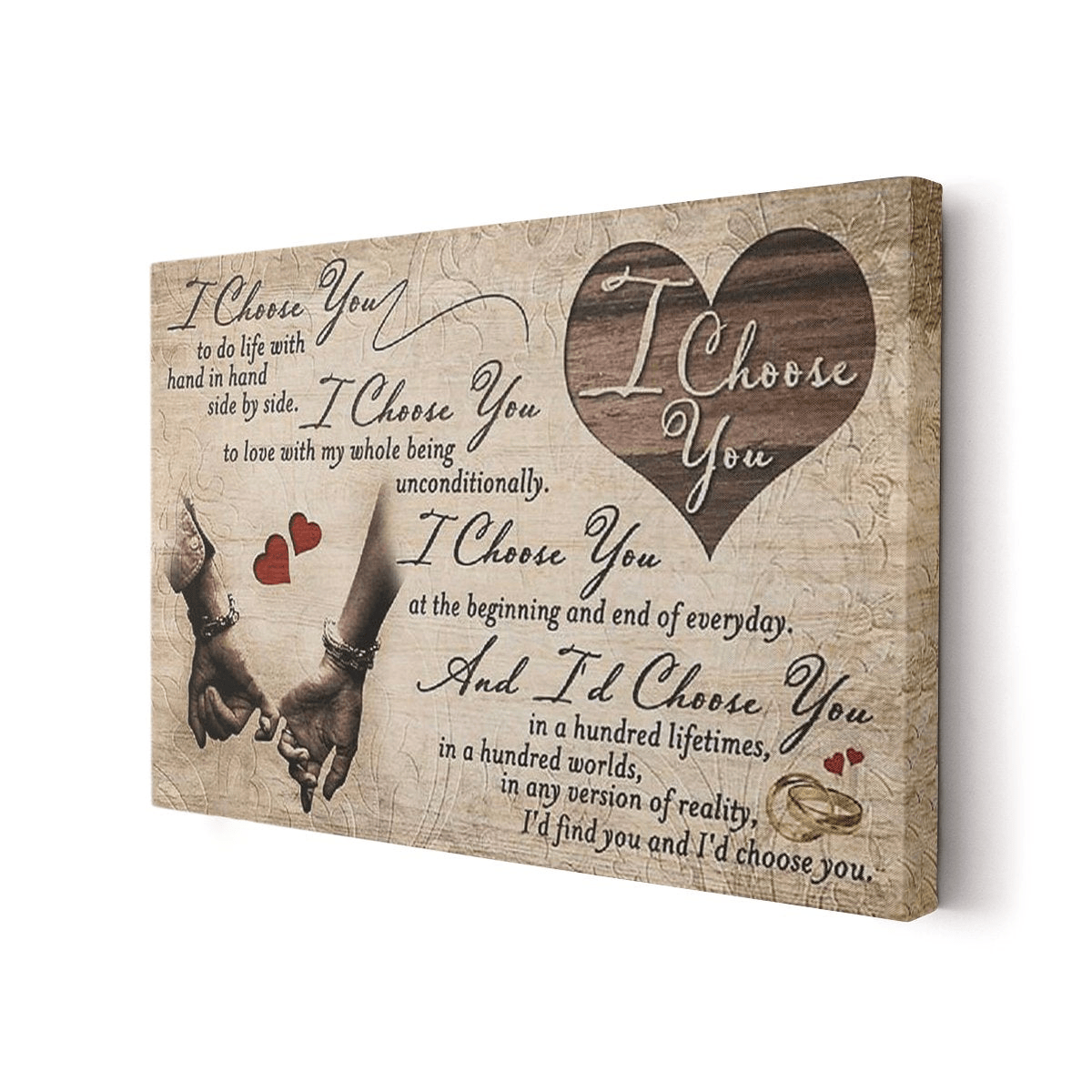 I Choose You Couple Hands Canvas Wall Art - Quote Sign Wall Decor For Couple