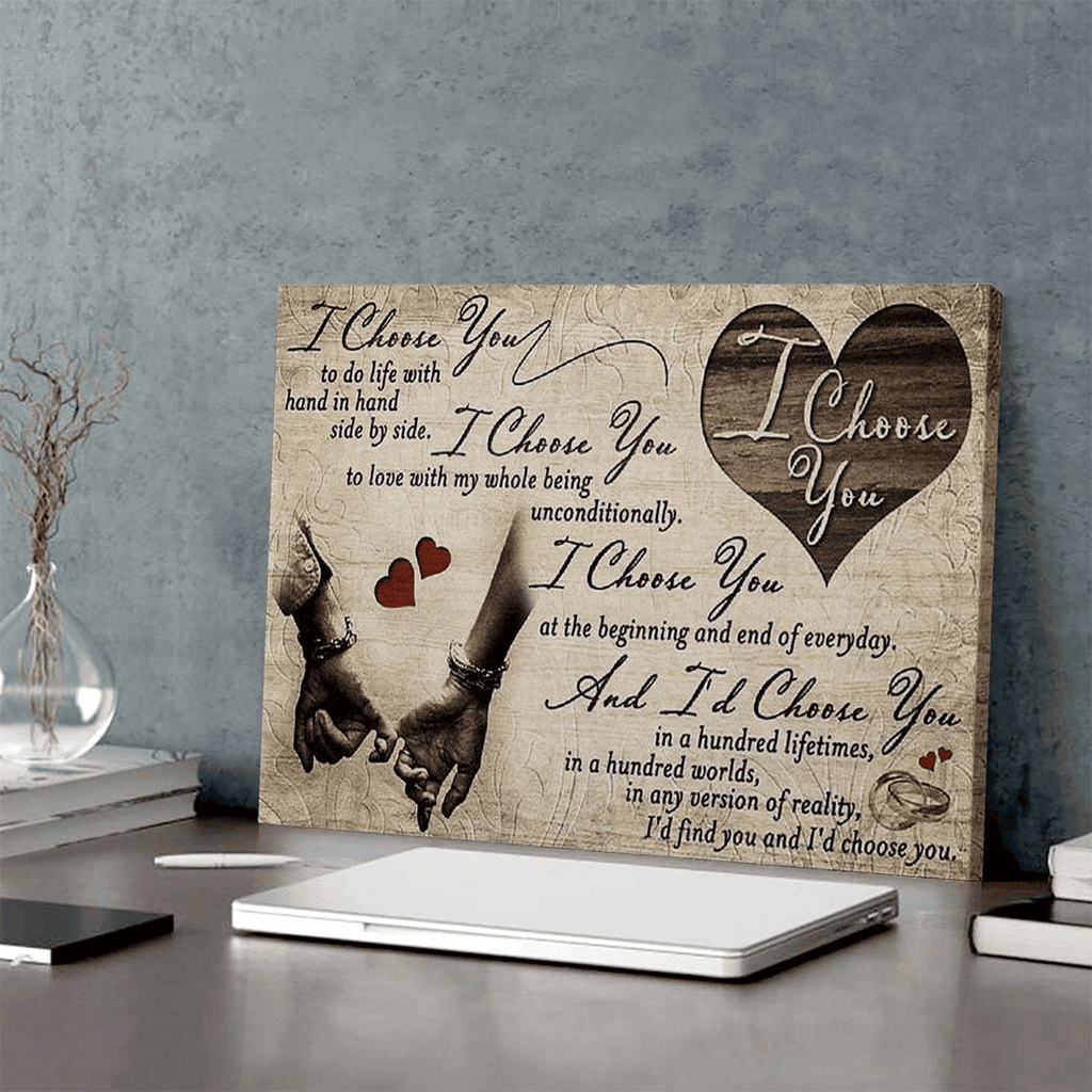 I Choose You Couple Hands Canvas Wall Art - Quote Sign Wall Decor For Couple