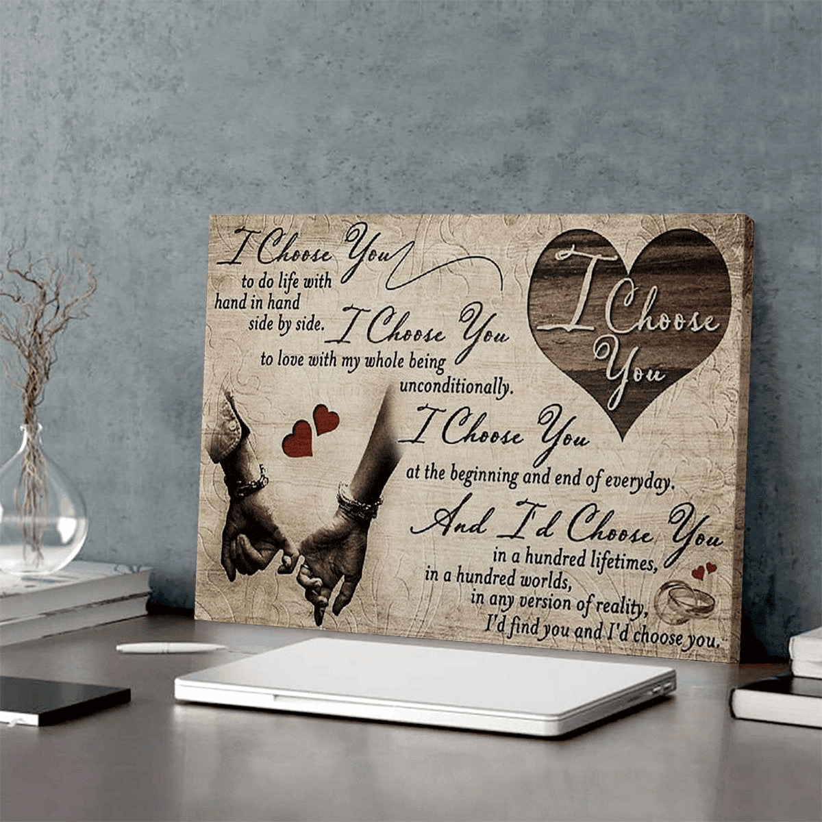 I Choose You Couple Hands Canvas Wall Art - Quote Sign Wall Decor For Couple