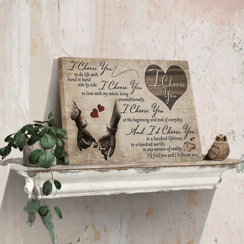 I Choose You Couple Hands Canvas Wall Art – Quote Sign For Couple, Couple Gift