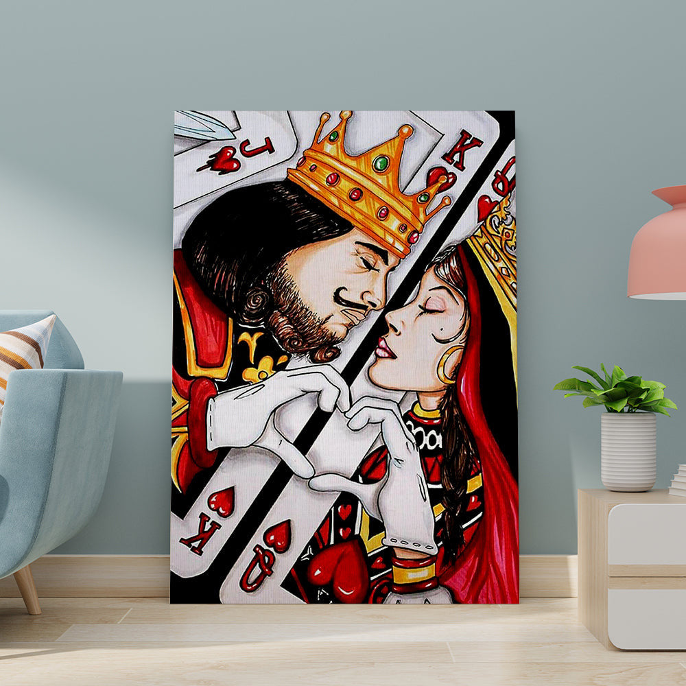 Kind And Queen Cards Canvas Wall Art - Love Couple King And Queen Canvas