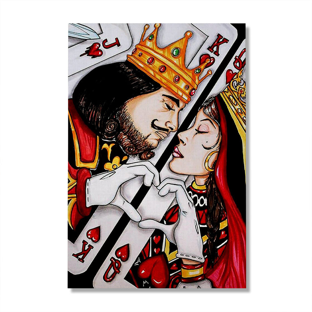 Kind And Queen Cards Canvas Wall Art - Love Couple King And Queen Canvas