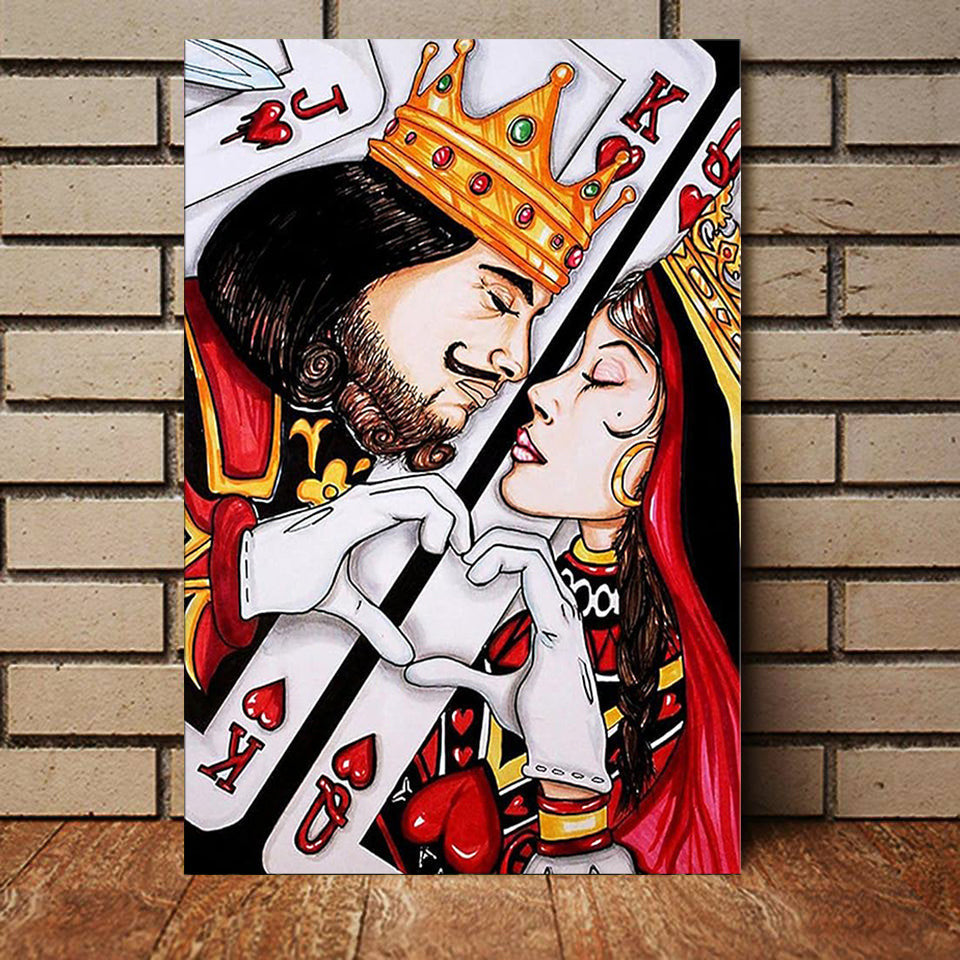 Kind And Queen Cards Canvas Wall Art - Love Couple King And Queen Canvas