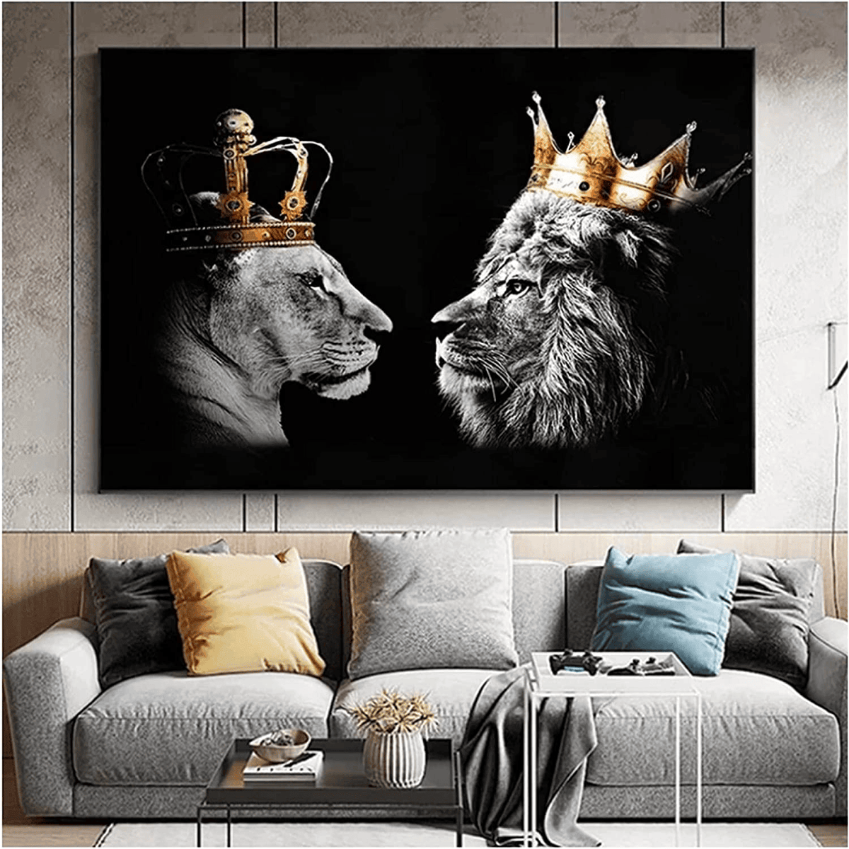 King & Queen Lion Couple Canvas Wall Art Prints
