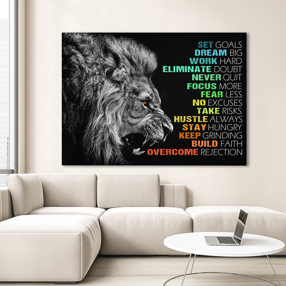 Lion Affirmation Quotes Office Canvas Wall Art