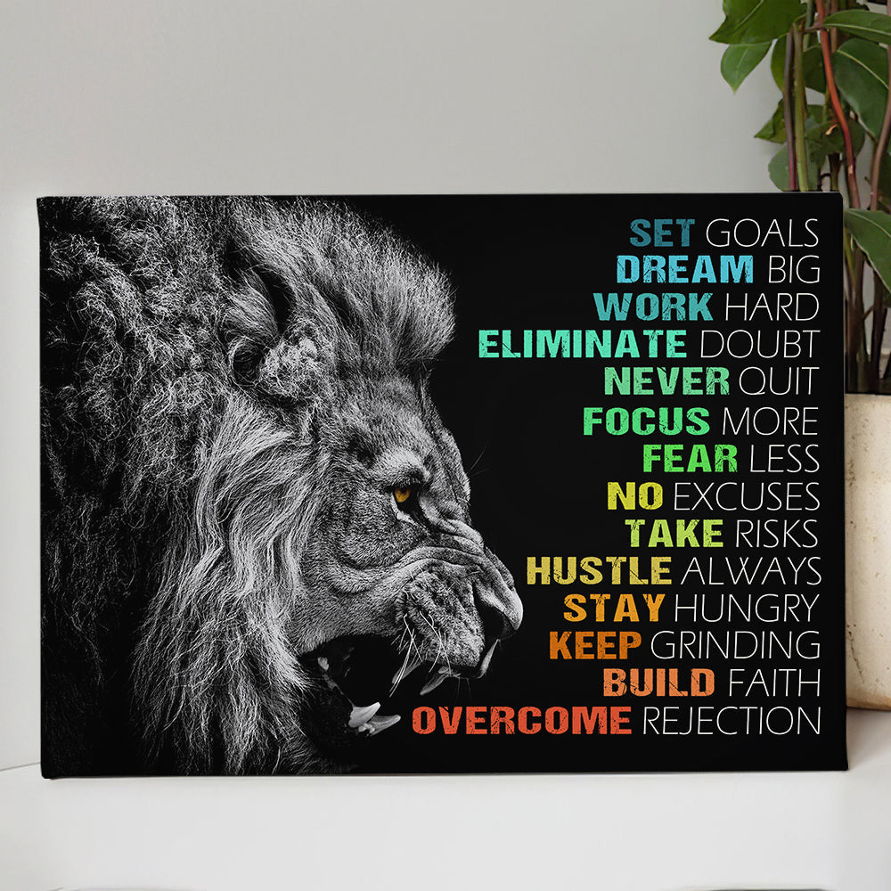 Lion Affirmation Quotes Office Canvas Wall Art