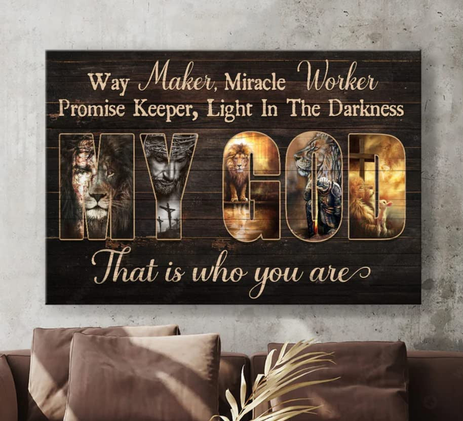 Lion and Jesus Way Maker Miracle Maker Canvas Wall Art – Christian Wall Decor