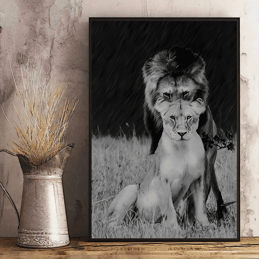 Lion Lioness Couple Love Canvas Wall Art – Couple Gift
