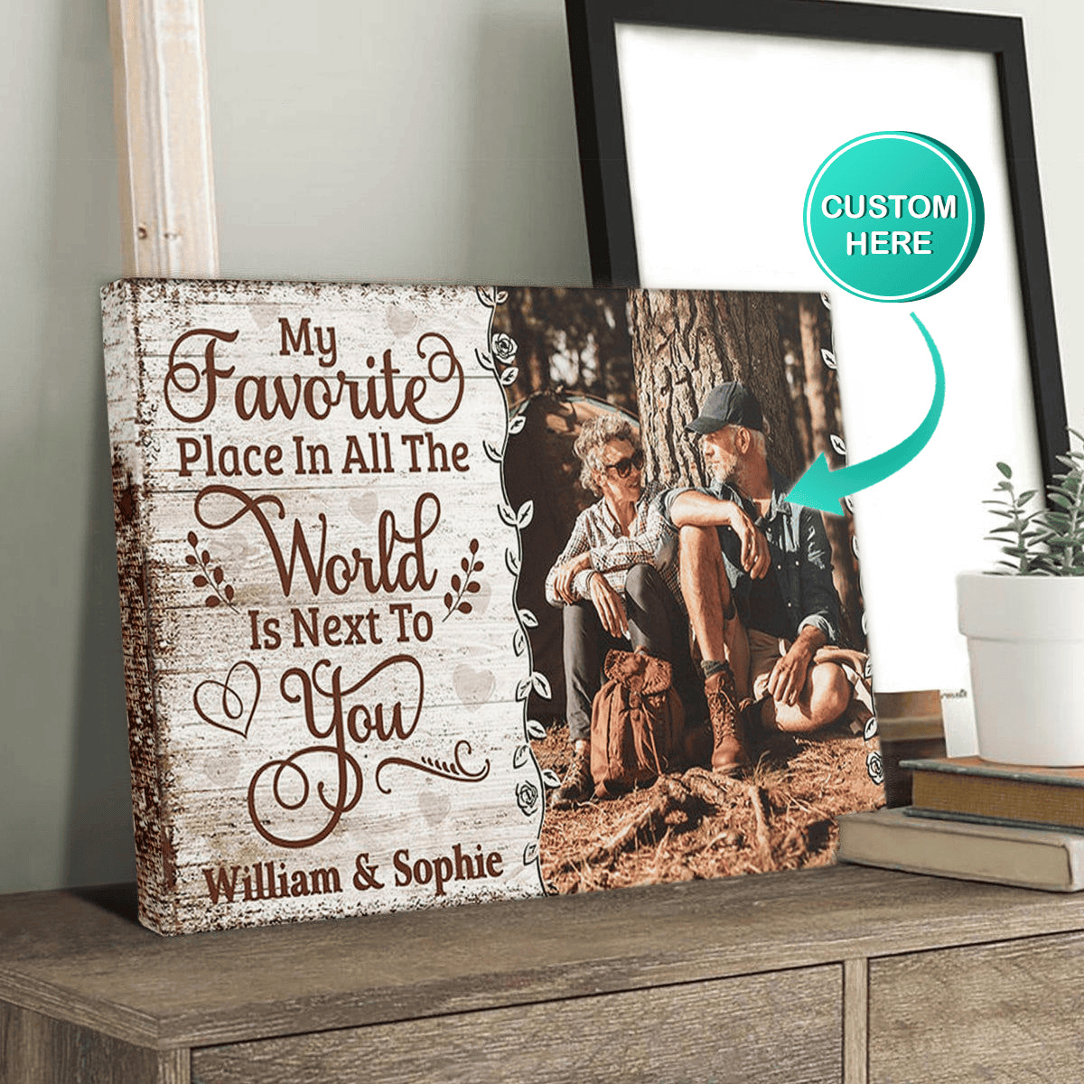 My Favorite Place Is Next To You Canvas Wall Art - Quote Sign Wall Decor For Couple