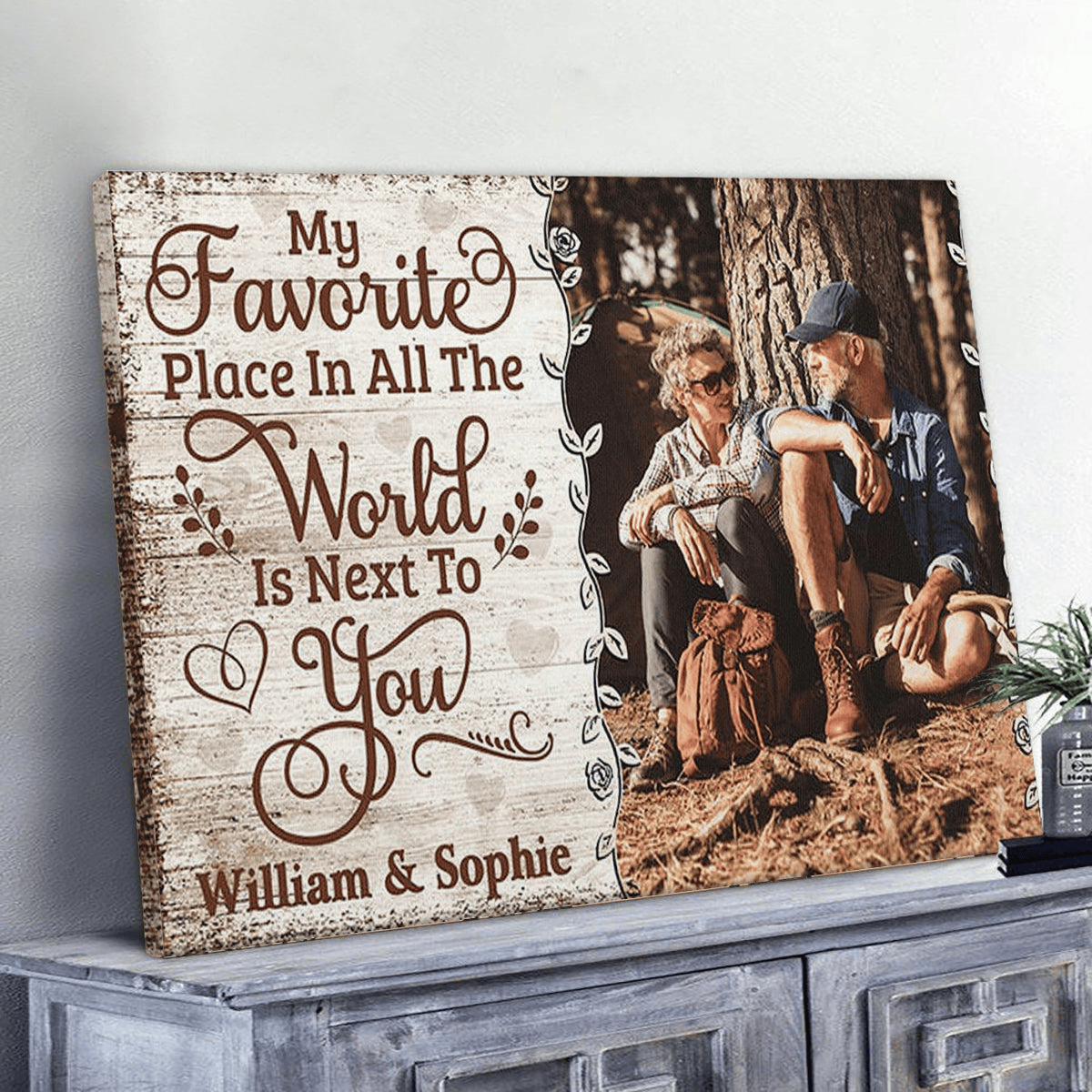 My Favorite Place Is Next To You Canvas Wall Art - Quote Sign Wall Decor For Couple