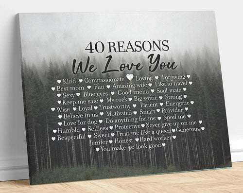 Personalized 40 Reasons We Love You Canvas Wall Art – Birthday Gift
