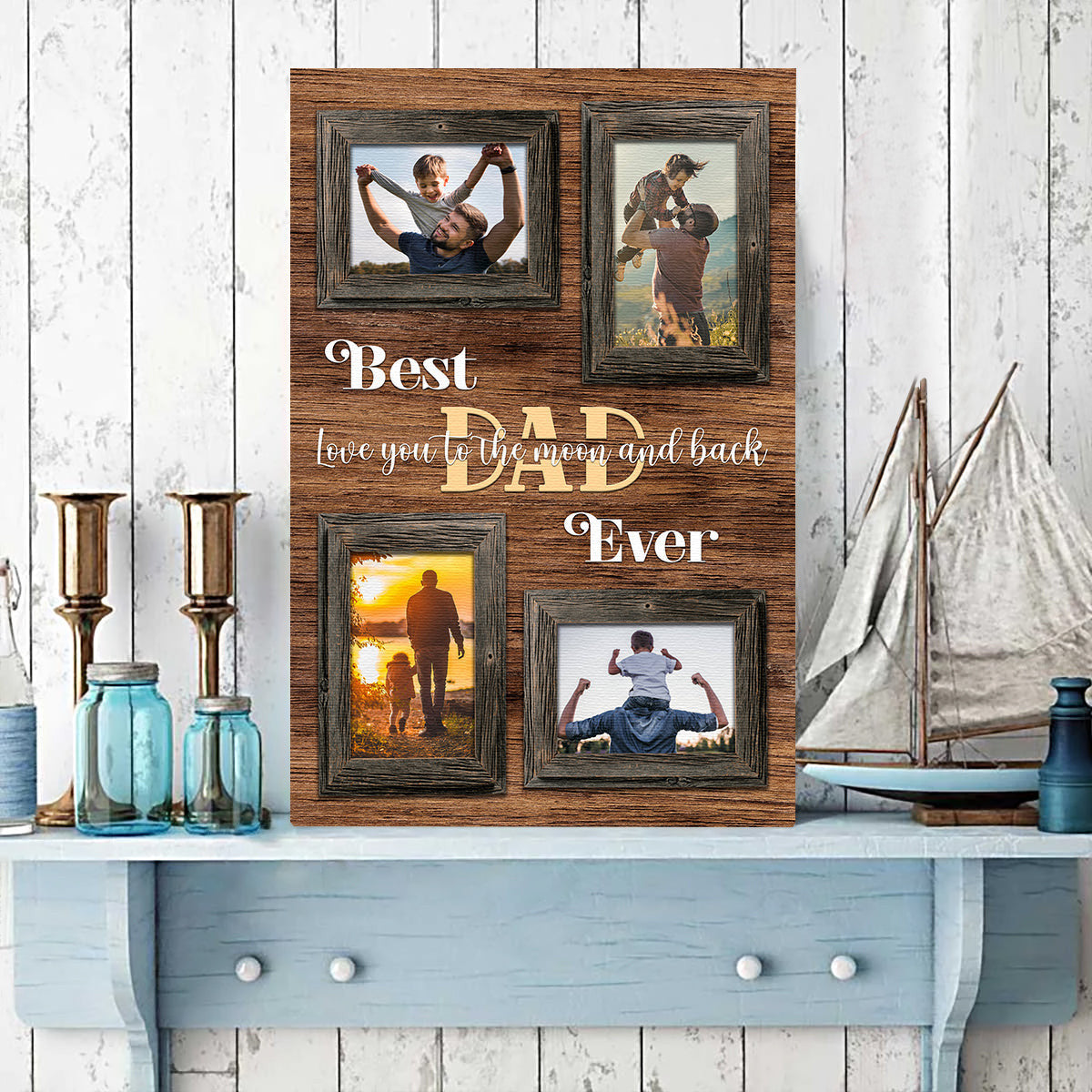 Personalized Best Dad Ever I Love You To Moon And Back Fathers Day Canvas Wall Art Prints