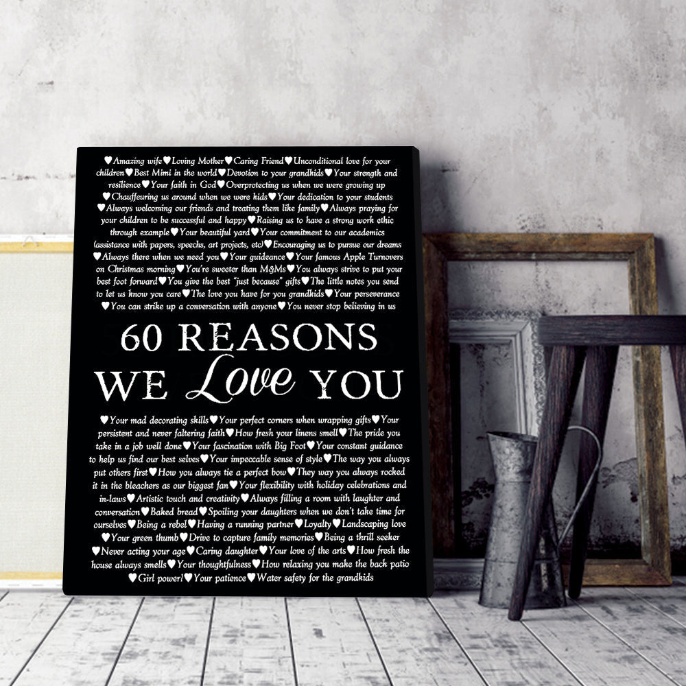 Personalized Birthday Gift 60 Reasons We Love You Canvas Wall Art