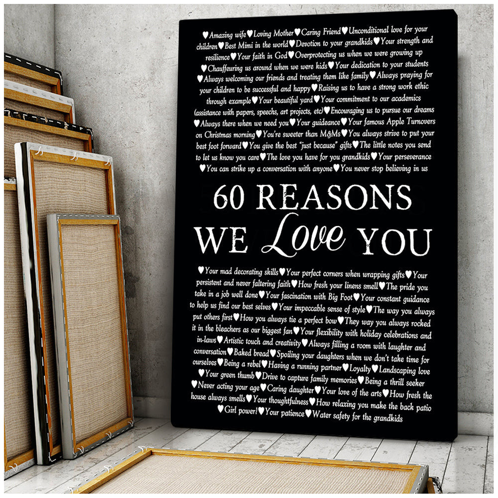 Personalized Birthday Gift 60 Reasons We Love You Canvas Wall Art