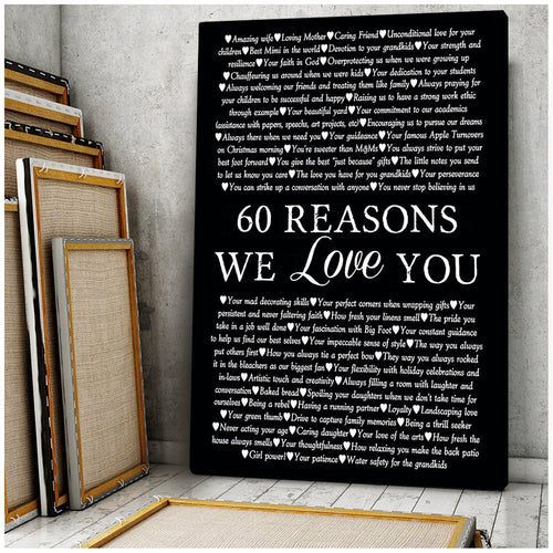 Personalized Birthday Gift 60 Reasons We Love You Canvas Wall Art – 60th Birthday Gift