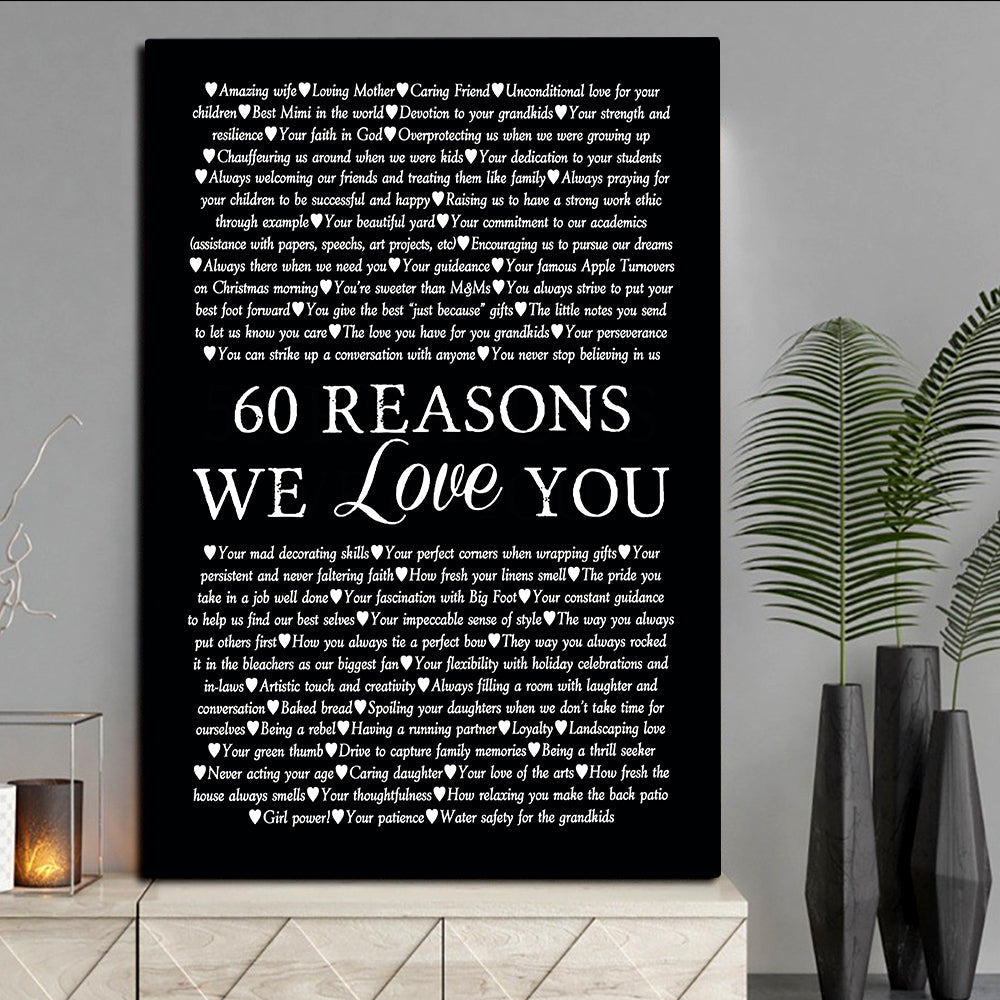 Personalized Birthday Gift 60 Reasons We Love You Canvas Wall Art
