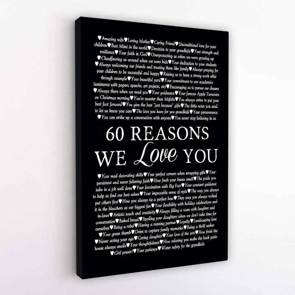 Personalized Birthday Gift 60 Reasons We Love You Canvas Wall Art
