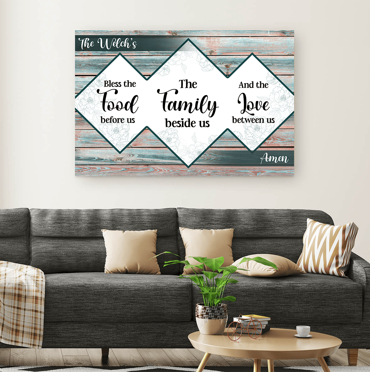 Personalized Bless The Food Family Love Canvas Wall Art - Family Canvas