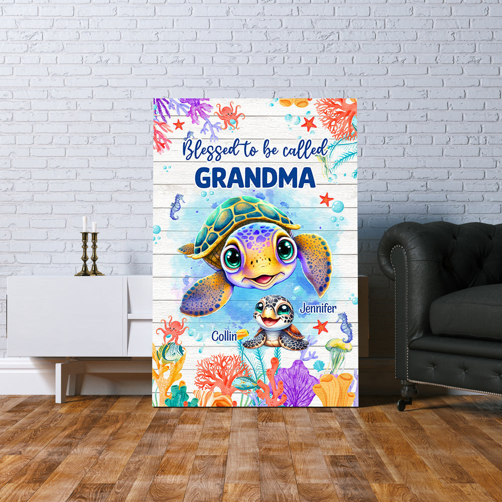 Personalized Blessed To Be Call Grandma Canvas Wall Art - Gift for Mothers Day